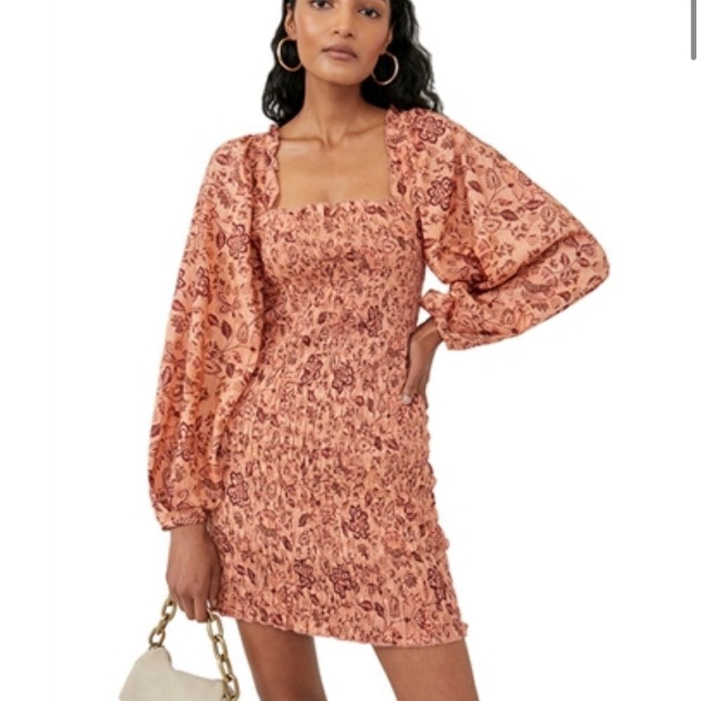 Free People Floral Mini Dress in Peach and Burgundy